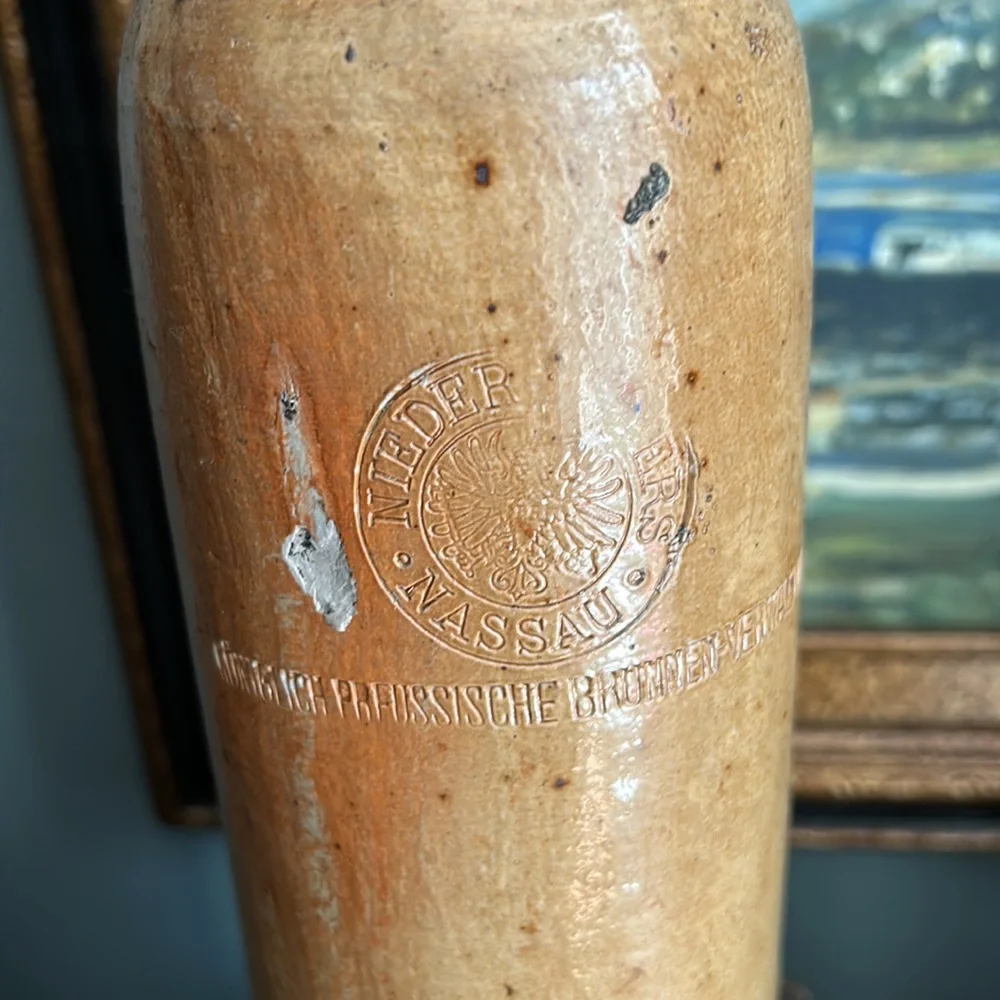 ANTIQUE German 1844 NASSAU Stoneware Bottle Artist Signed - Picture 6 of 12